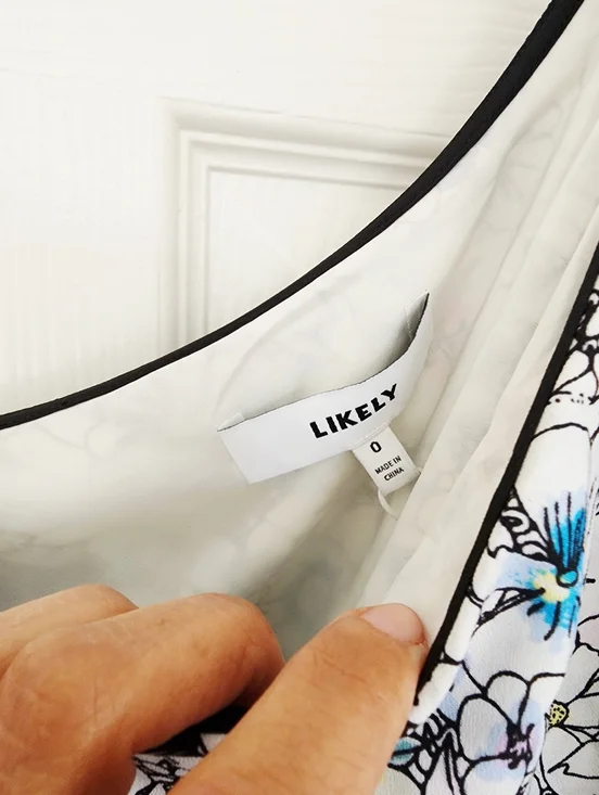 NWT Likely One-Shoulder Floral Ruffle Dress in White with Black Trim Size 0 - Picture 5 of 6